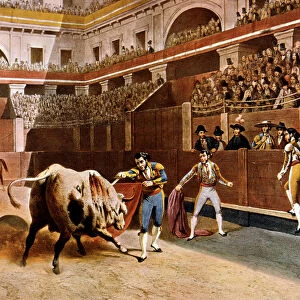 Bullfight in the Plaza Mayor of Madrid, lithography by Blanchard