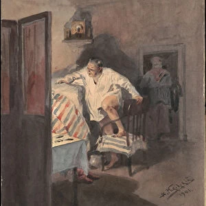 Chichikov at the house of Korobochka. Illustration for the novel Dead Souls by N. Gogol