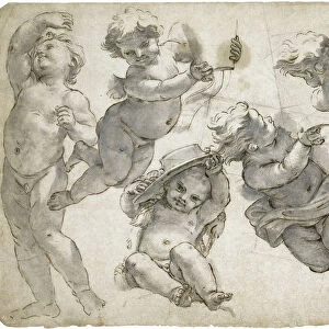 Five flying putti