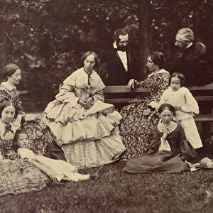 [Group Portrait of Four Women, Two Men and Three Children in a Garden], 1850s-60s