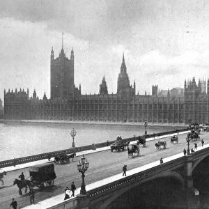 Houses of Parliament and Westminster Bridge, 1919. Artist: Garratt & Atkinson