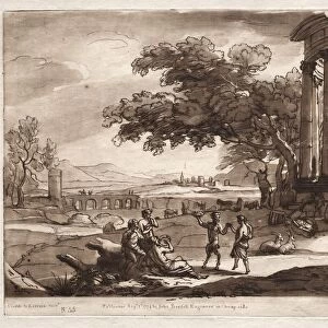 Liber Veritatis: No. 55, A Landscape with a Temple and a Nymph and Satyr Dancing, 1774