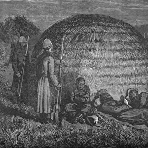 Major Marter and his men guarding Cetewayo in the native Kraal, c1880