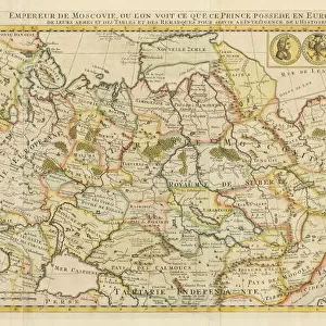 Map of Muscovy, with coats of arms, Russian coins of the day and explanatory panels