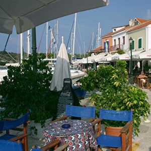 Restaurant on the waterfront in Fiskardo harbour, Kefalonia, Greece