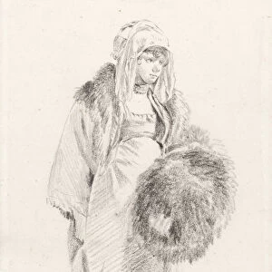 Russian woman with a fur muff, Between 1758 and 1761. Artist: Le Prince, Jean-Baptiste (1734-1781)