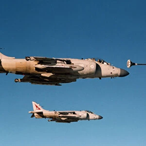 Sea Harrier Fa2 of 800 Nas Conducting Air to Air Refuelling with a Raf Tristar Tanker