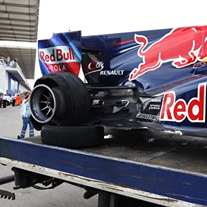 Formula One World Championship: The damaged car of Sebastian Vettel Red Bull Racing RB6 after colliding with team mate Mark Webber Red Bull Racing