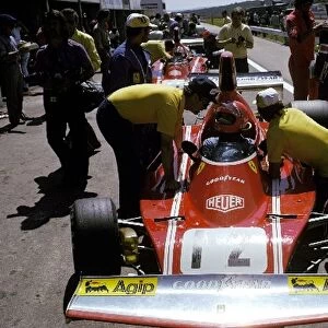 Formula One World Championship: The Ferrari 312B3├òs of Niki Lauda and Clay Regazzoni finished second and third respectively