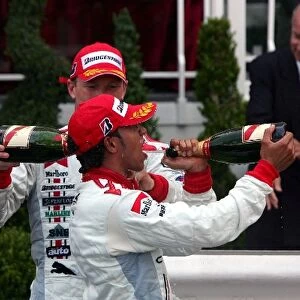 GP2 Series: Alexandre Premat ART Grand Prix and Lewis Hamilton ART Grand Prix spray champagne
