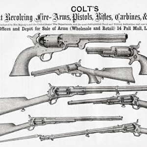 Advertisement for Colts Firearms, Pistols, Rifles, Carbines & Shotguns. From A Concise History of The International Exhibition of 1862, published 1862