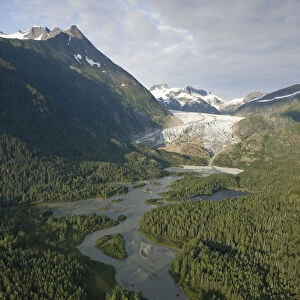 Aerial View Of Herbert Glacier And Herbert River As It Winds Its Way Down From The Juneau Icefield Through The Tongass National Forest In Southeast, Alaska