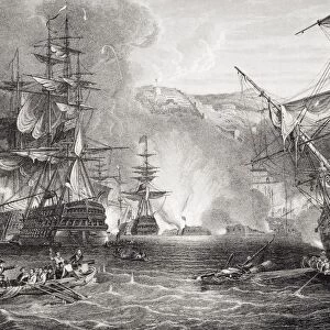 The Bombardment Of Algiers By Lord Exmouth In 1816. Engraved By T. Brown After George Chambers. From The Book "Illustrations Of English And Scottish History"Volume Ii