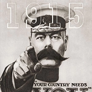 The British Wartime Recruitment Poster Depicting Lord Kitchener With The Words "your Country Needs You"And The Date 1915. From The Story Of 25 Eventful Years In Pictures Published 1935