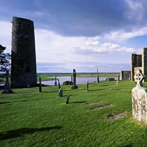 Cemetery In Front Of A Monastery, Clonmacnoise, County Offaly, Republic Of Ireland