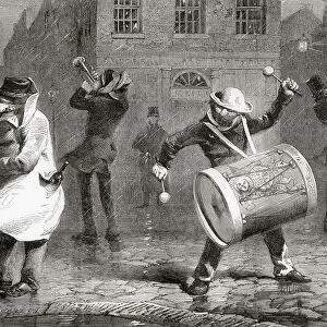 Christmas Eve serenade by 19th century street entertainers. From L Univers Illustre, published Paris, 1859