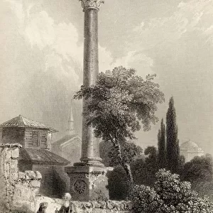 Column Of Marcian, (Time Of The Lower Empire) Istanbul, Turkey. Engraved By H. Adlard After W. H. Bartlett