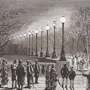 Crowds Admiring The Electric Lights On Victoria Docks, London, England In The 19th Century. From El Museo Popular, Published 1887