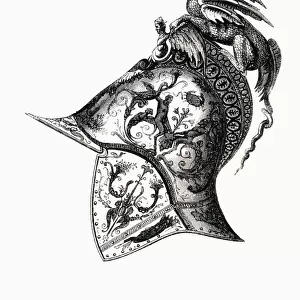 Damascened Helmet Of King Francis I Of France By Filippo Negrolo Of Milan. 16Th Century. From Handbook Of The Arts Of The Middle Ages And Renaissance, Published London 1855