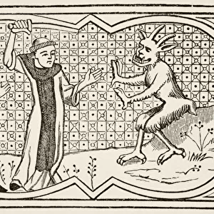 The Devil Attempts To Seize A Magician Who Had Formed A Pact With Him But Is Prevented By A Lay Brother. After A Miniature In The 13Th Century Manuscript Chroniques De Saint-Denis. From Science And Literature In The Middle Ages By Paul Lacroix Published London 1878