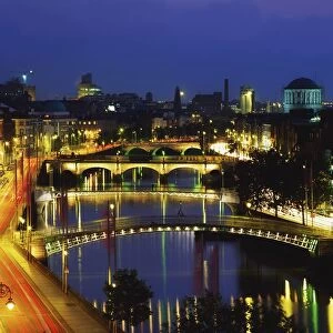 Dublin, Co Dublin, Ireland; View Of The River Liffey At Nighttime