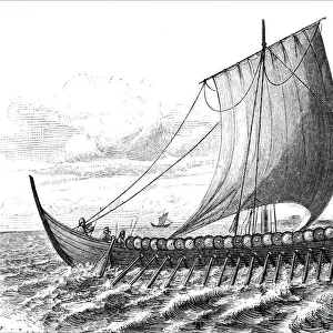 Engraving depicting a Norse / Viking ship typical of the 10th century