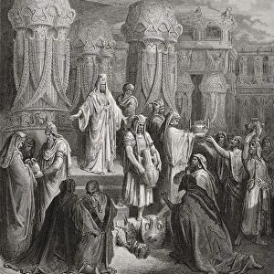 Engraving From The Dore Bible Illustrating Ezra I 7 To 11 Cyrus Restoring The Vessels Of The Temple By Gustave Dore 1832-1883 French Artist And Illustrator