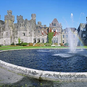 Fountain In Front Of A Castle, Ashford Castle, Cong, County Mayo, Republic Of Ireland