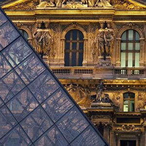Detail Of The Glass Pyramid Outside The Louvre Museum At Dusk