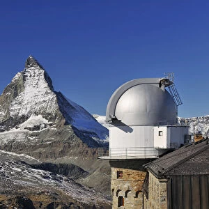 Gornergrat Astronomical Observatory and Hotel with Matterhorn, Zermatt, Alps, Valais, Switzerland