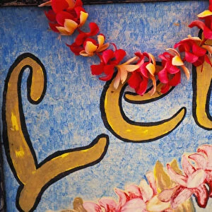 Hawaii, Big Island, Hilo, Lei And Flower Stand Sign