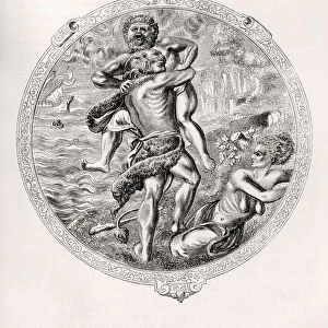 Hercules And Antaeus. Medallion On The Horse-Armour Of Christian Ii, Elector Of Saxony, Made By Kollman Of Augsburg. 16Th Or 17Th Century. From Handbook Of The Arts Of The Middle Ages And Renaissance, Published London 1855