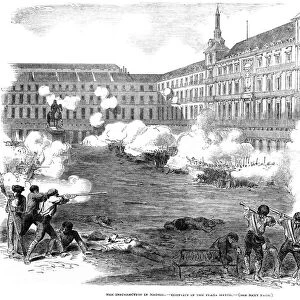 The Illustrated London News Etching From 1854. The Insurrection In Madrid, Spain, Conflict In The Plaza Mayor