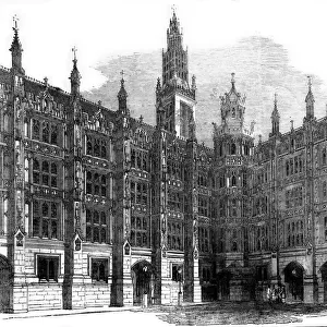 The Illustrated London News Etching From 1854. the New Houses Of Parliment Entrance To The Star Chamber Court, new Palace Yard