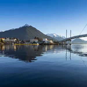 John O Connell bridge and the town of Sitka in winter, Alaska, USA