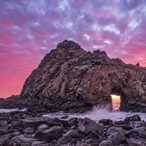 Keyhole Rock at sunset, Pfeiffer Beach which is along the Big Sur coast of California, USA