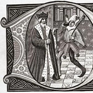 King And Jester, Early 15Th Century. From The Book Short History Of The English People By J. R. Green, Published London 1893