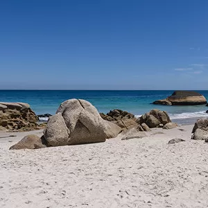 Large boulders on Clifton Beach on the Atlantic Ocean in Cape Town, Western Cape, South Africa