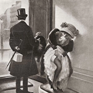 A Little Mishap. Woman Adjusting Her Stocking Before Venturing Outside. From Illustrierte Sittengeschichte Vom Mittelalter Bis Zur Gegenwart By Eduard Fuchs, Published 1912