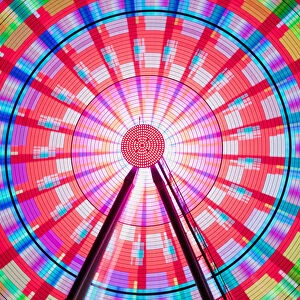 Long Exposure Photograph Showcasing The Many Color Combinations The Big Wheel Produces At Night; Seattle, Washington, United States Of America