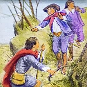 Magic Lantern Hand Coloured Slide Circa 1900. A Pilgrims Progress By John Bunyan. Christian Meets Mistrust And Timorous