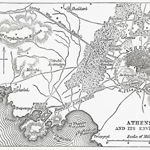 Map Of Athens And Piraeus, Greece, Mid 19th Century. From The Imperial Bible Dictionary, Published 1889