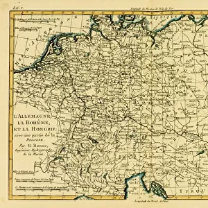 Map Of Germany, Bohemia And Hungary, Circa. 1760. From "Atlas De Toutes Les Parties Connues Du Globe Terrestre "By Cartographer Rigobert Bonne. Published Geneva Circa. 1760