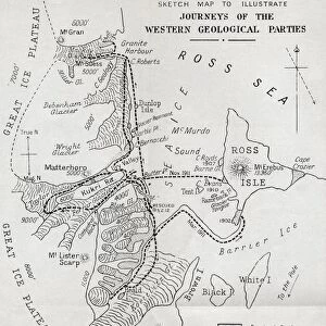 Map Illustrating The Journeys Of The Western Geological Parties During Robert Falcon Scott