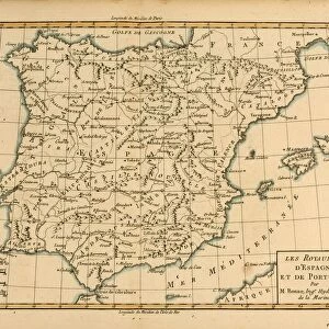 Map Of Spain And Portugal, Circa. 1760. From "Atlas De Toutes Les Parties Connues Du Globe Terrestre "By Cartographer Rigobert Bonne. Published Geneva Circa. 1760
