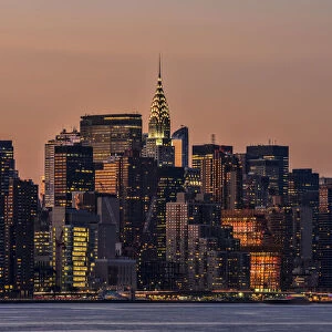 Midtown Manhattan Skyline At Sunset; New York City, New York, United States Of America