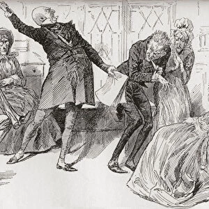 Mr. Micawber Achieves The Downfall Of Heep. "the Triumphant Flourish With Which Mr. Micawber Delivered Himslef Of The Words, Had A Powerful Effect In Alarming The Mother, Who Cried Out In Much Agitation, "ury! Ury! Be umble, And Make Terms, My Dear!"Illustration By Harry Furniss For The Charles Dickens Novel David Copperfield, From The Testimonial Edition, Published 1910