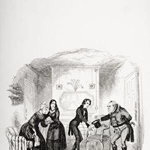 Mr. Ralph Nicklebys First Visit To His Poor Relations. Illustration From The Charles Dickens Novel Nicholas Nickleby By H. K. Browne Known As Phiz