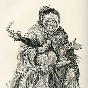 Mrs. Gamp. Illustration By Harry Furniss For The Charles Dickens Novel Martin Chuzzlewit, From The Testimonial Edition, Published 1910