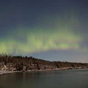 Northern Lights Aurora Borealis Over Lake Superior; Thunder Bay, Ontario, Canada